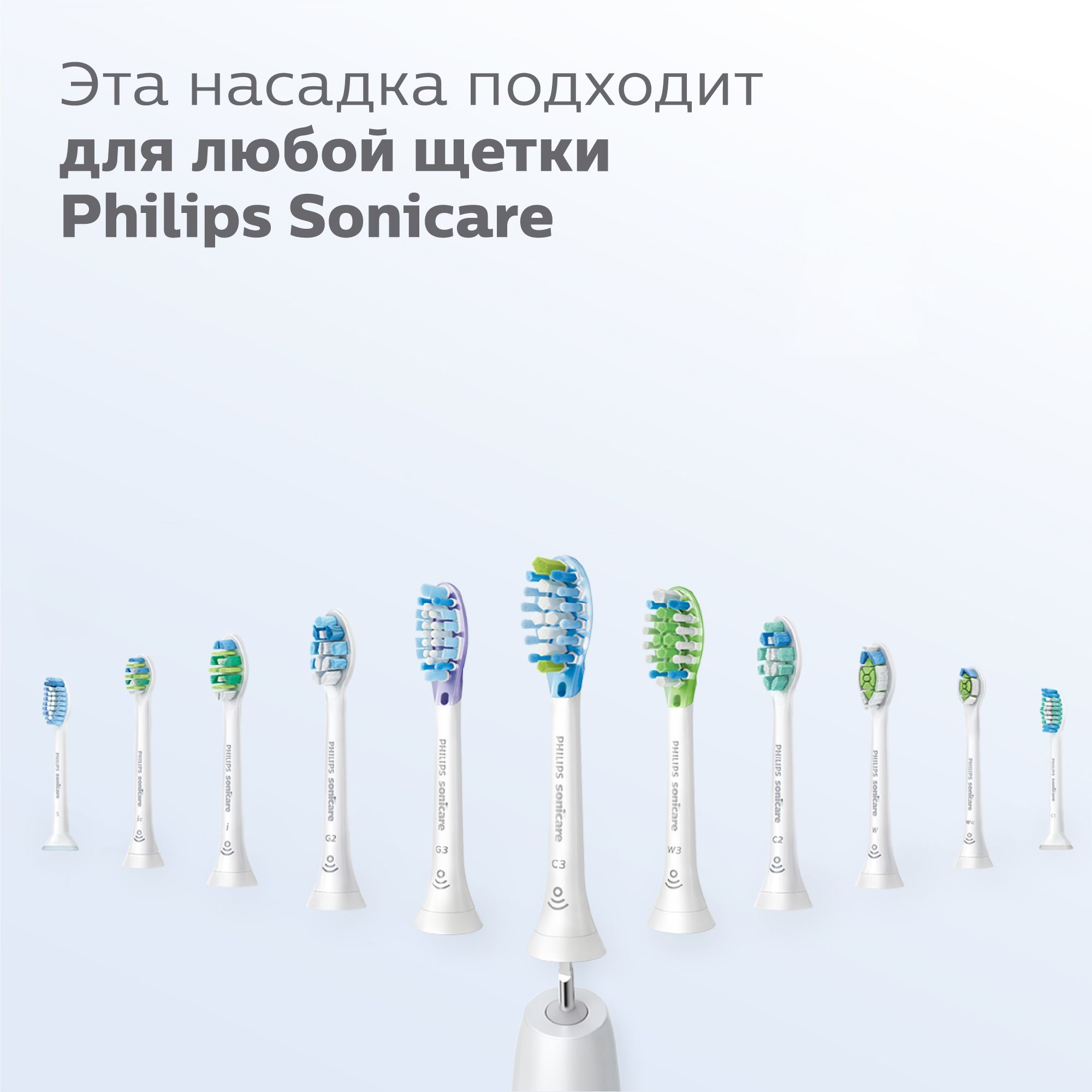 Assortiment Philips Sonicare opzetborstels, met verschillende typen en rangschikkingen tegen een witte achtergrond.