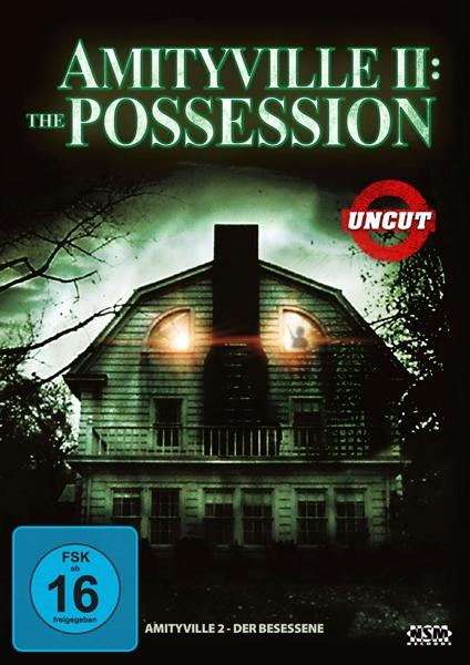 Filmposter eines Spukhauses mit dem Titel "Amityville II: The Possession".