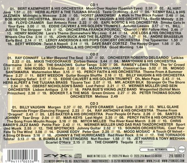 CD mit Titelliste und Text, gelbe und braune Farben.