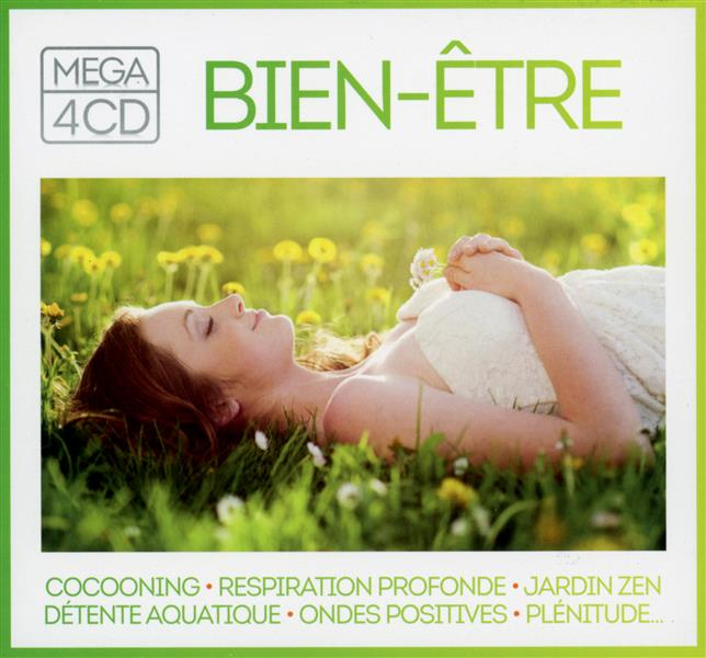 Pochette de CD avec une femme dans l'herbe verte, texte 'Bien-Être' et 'Mega 4CD'.