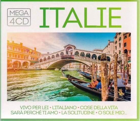 Albumhoes van Italië met gracht, brug en gondels. Tekst: Italie en songtitels.