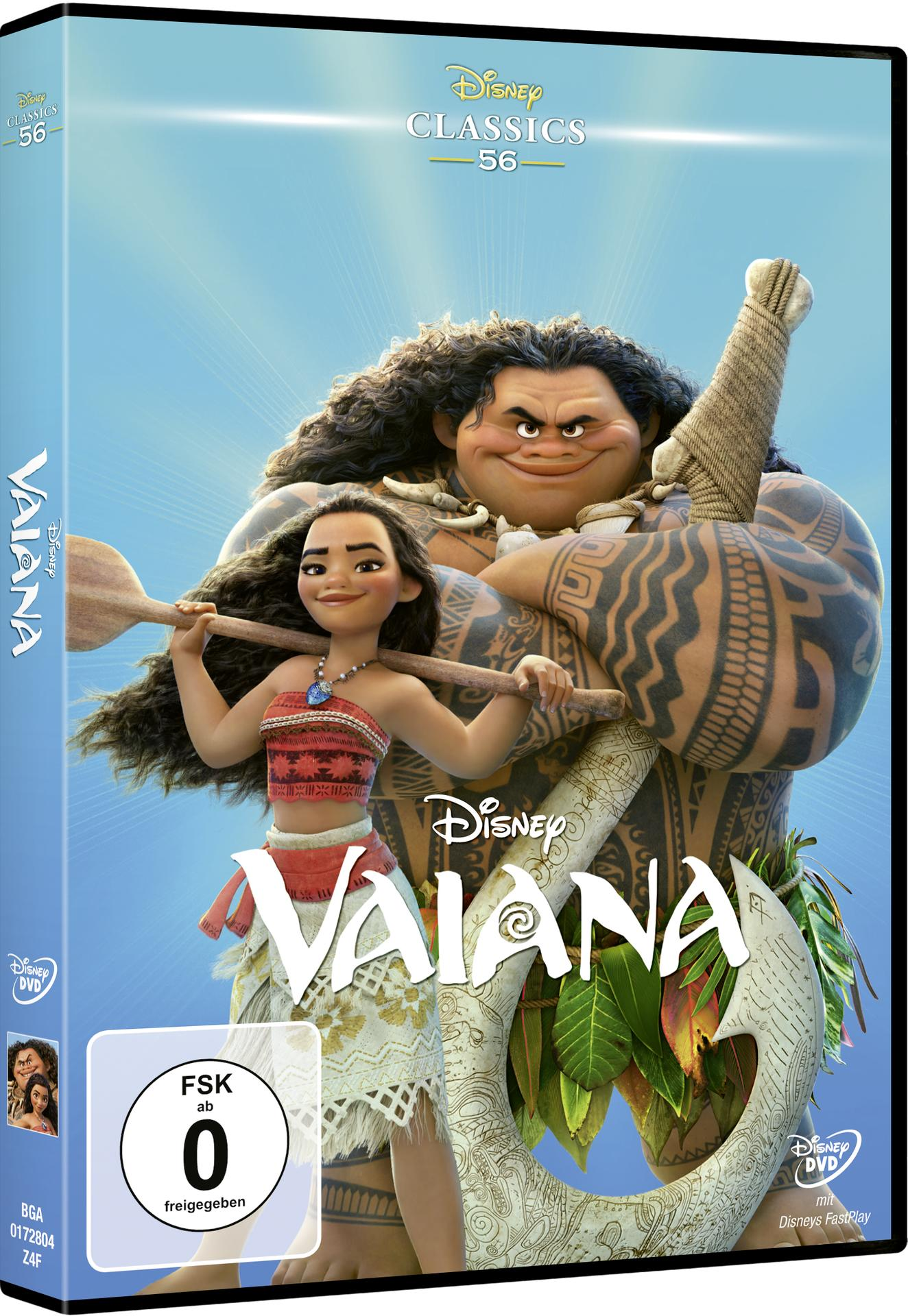 Ein DVD-Cover des Zeichentrickfilms Moana mit den Charakteren.