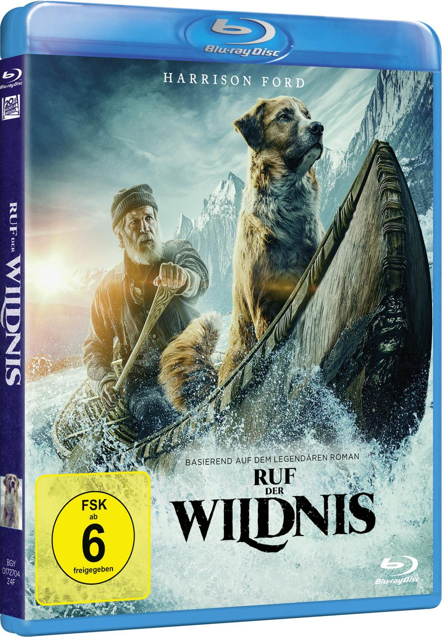 Blu-ray-Disc-Cover von 'Ruf der Wildnis'. Zeigt Mann, Hund und Berge.