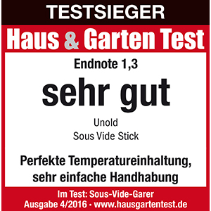 Ein Haus & Garten Test-Aufkleber mit dem Text 'sehr gut' und der Note 1,3.