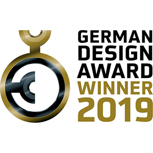 Ein German Design Award Winner 2019 Logo in Gold- und Schwarztönen.