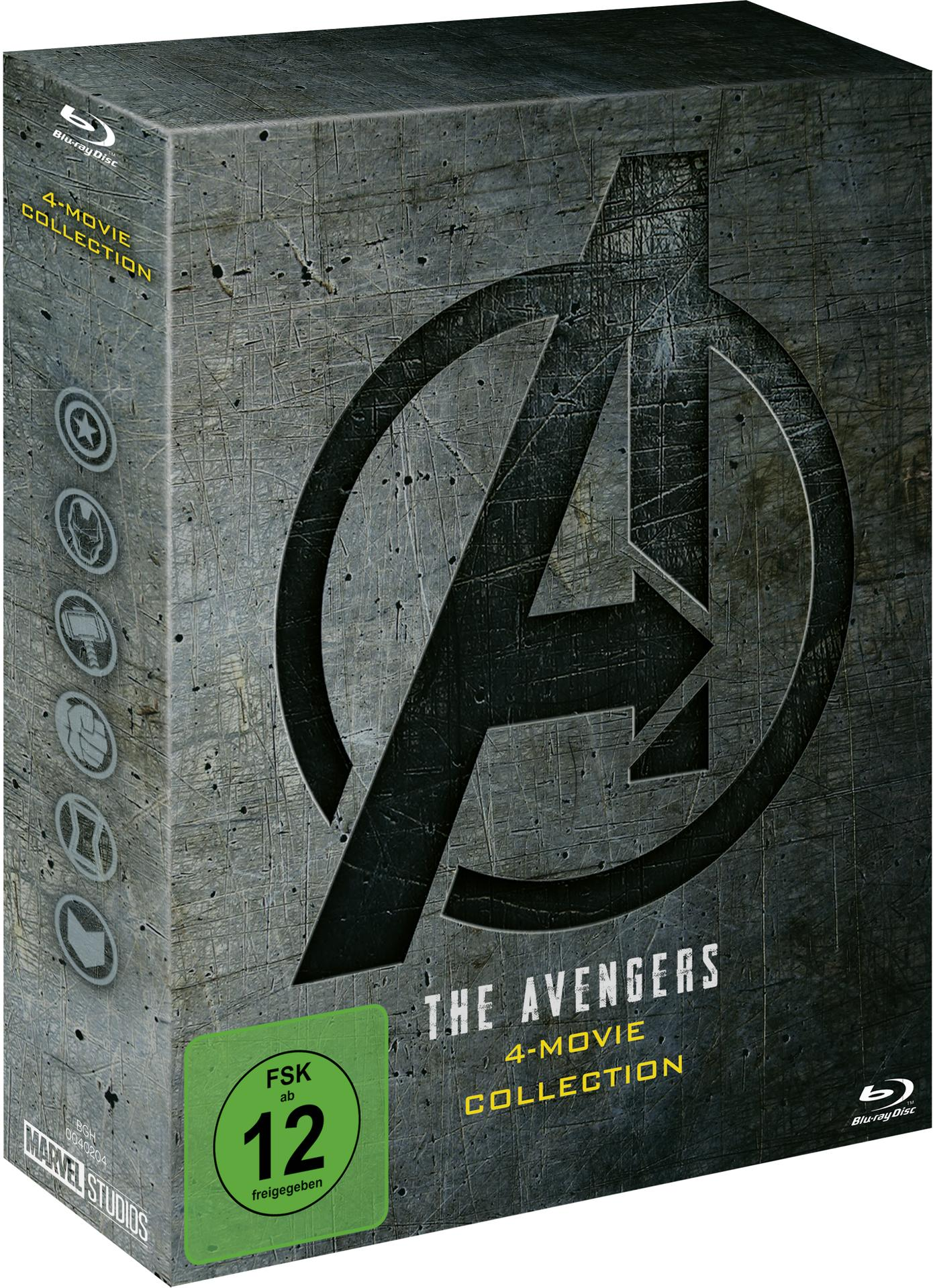 The Avengers 4-Movie Collection Box-Set. Die Box ist grau und hat das Avengers-Logo.
