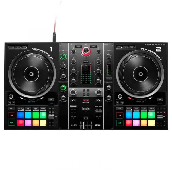 Hercules Djcontrol Inpulse 500 usb 2 decks para serato lite y djuced incluidos interfaz audio integrado 16 pads rgb retroiluminados jog wheels grandes 8 modos mono