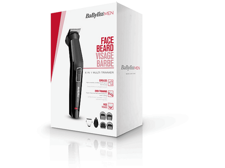 Afeitadora - BaByliss MT725E, 6 en 1, 60 min. autonomía, 8 horas carga, Guías para barba, Negro – imagen 2