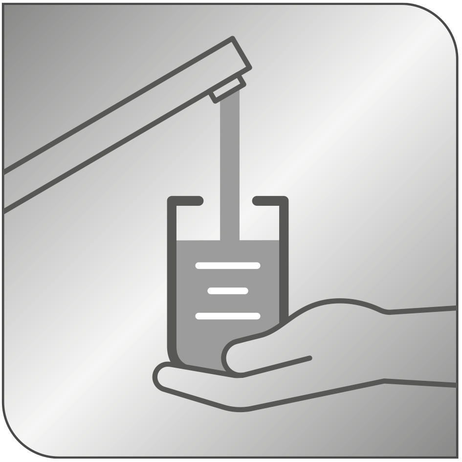 Eine Illustration einer Hand, die ein Glas hält. Wasser gießt in das Glas.