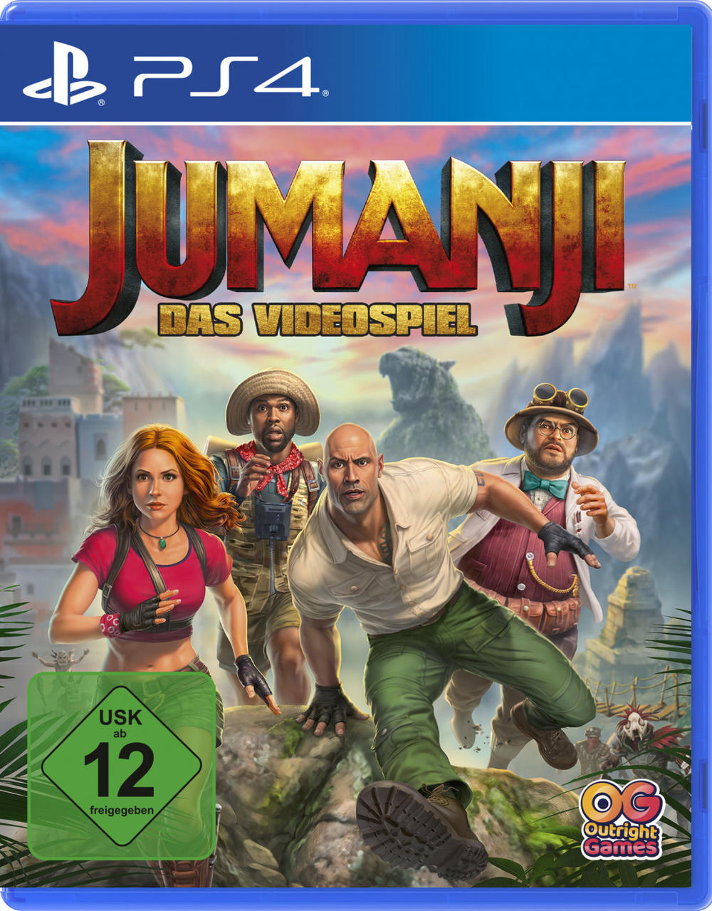 JUMANJI Videospiel-Box-Art mit Schauspielern.