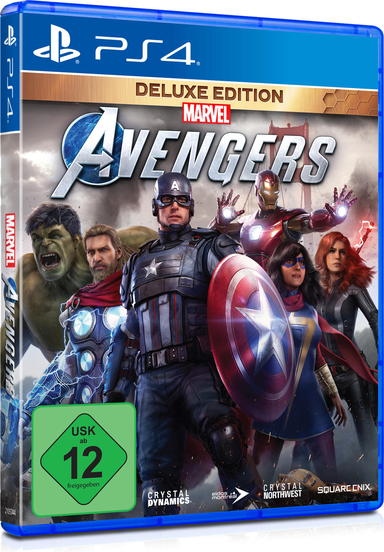 Avengers-Spielbox. Zu den Charakteren gehören Captain America, Iron Man, Hulk und andere.