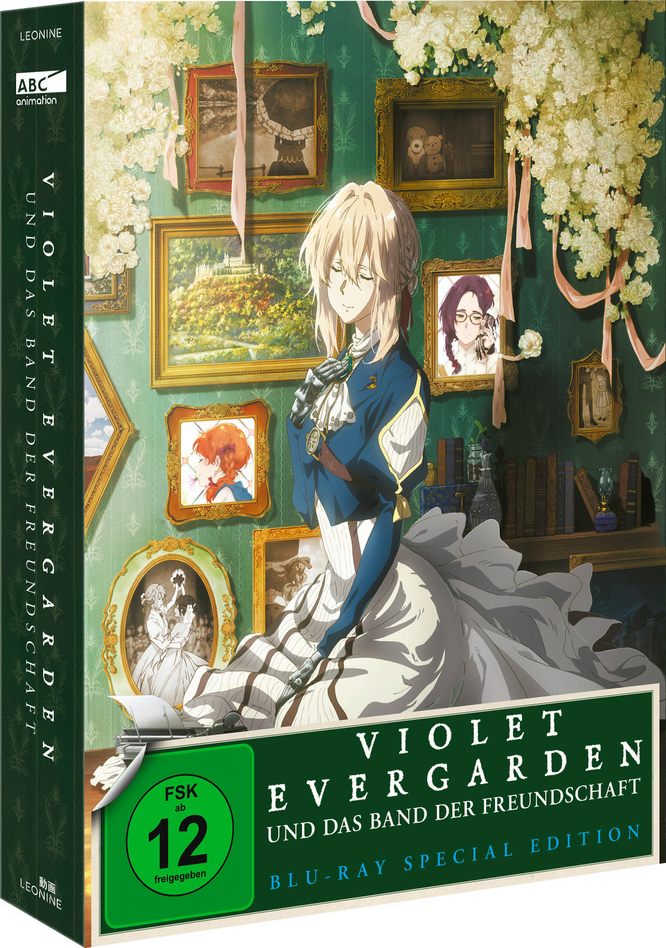 Blu-ray-Boxset von 'Violet Evergarden' mit Anime-Kunst und grünem Rücken.