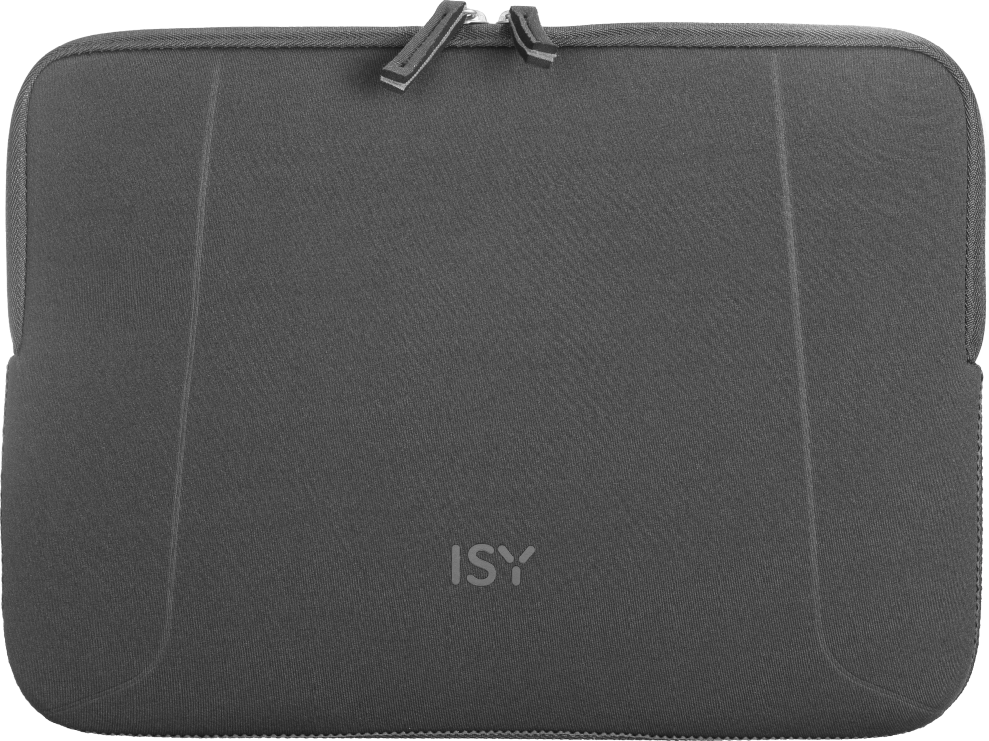 Eine dunkelgraue Laptoptasche mit dem ISY-Logo.