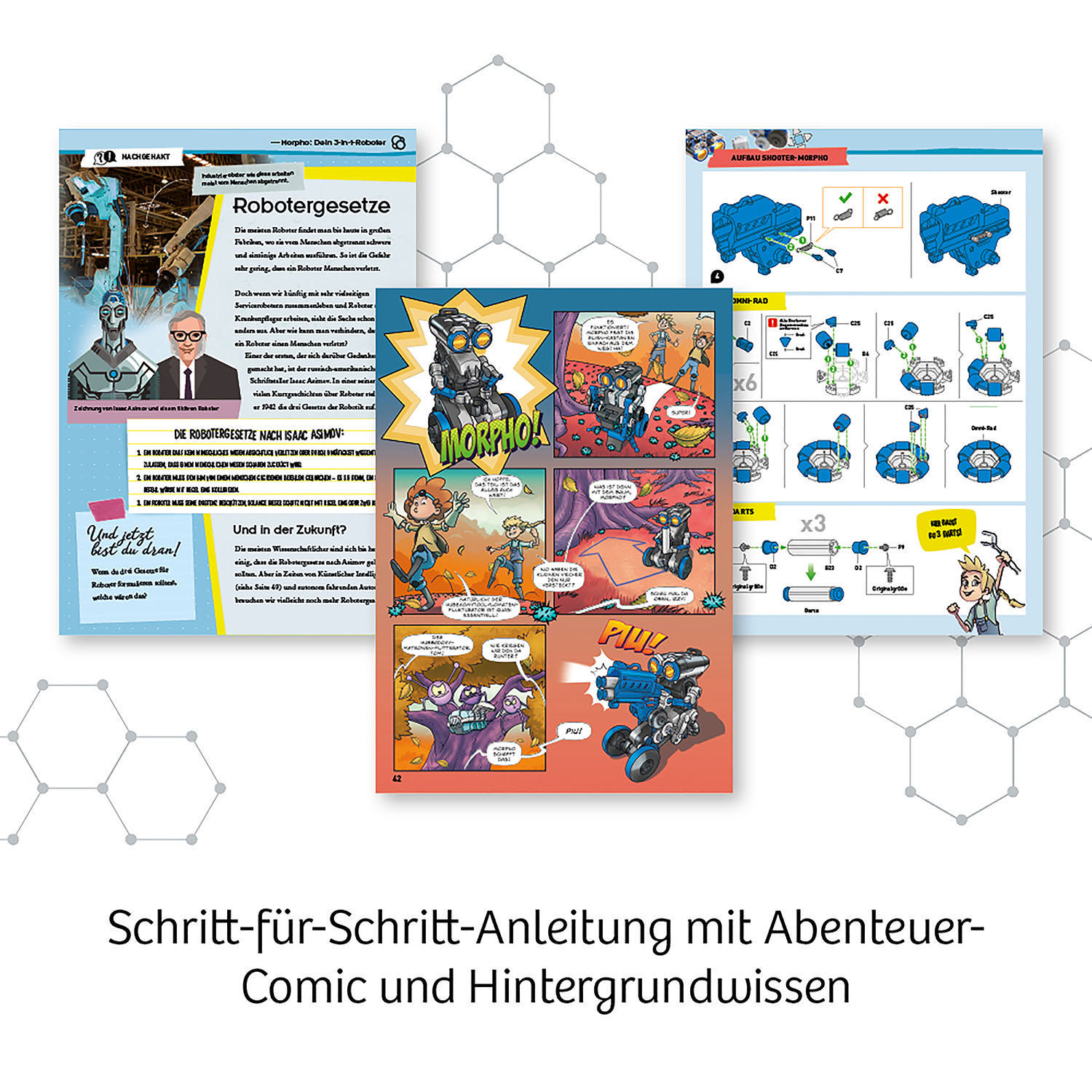 Comic-Seiten mit Anweisungen, einem Comic-Strip und Hintergrundwissen.