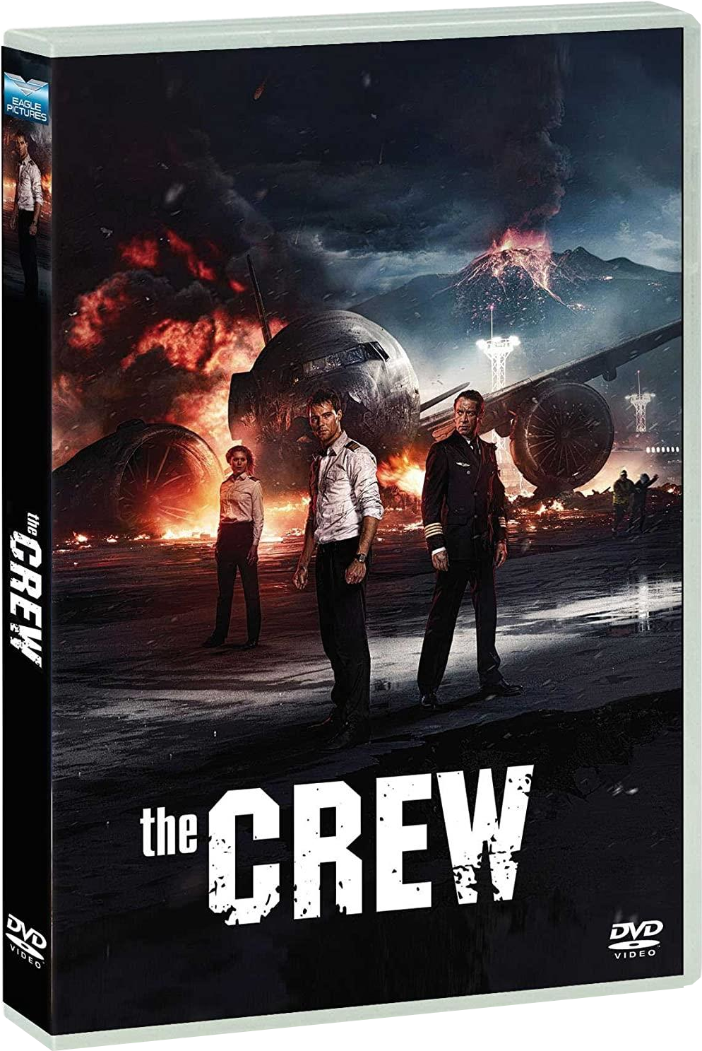 Boîtier DVD : crash d'avion, trois personnes debout, 'The Crew'.