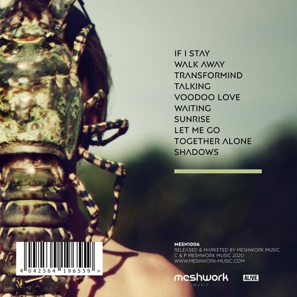 Album-Rückseite mit Songtiteln und Credits. Ein grüner horizontaler Strich in der Mitte.