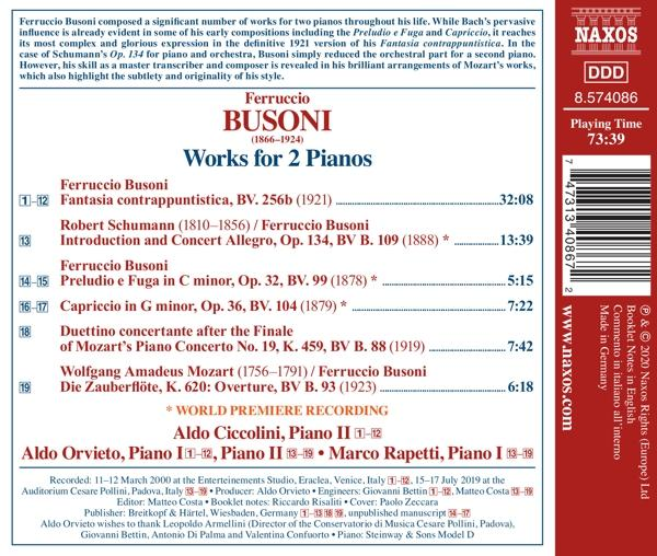 Albumcover mit dem Text 'Werke für 2 Klaviere' und Titelliste von Ferruccio Busoni.