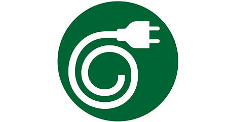 Grüner Kreis mit weißem Stecker und Kabel darin. Weißer Hintergrund.