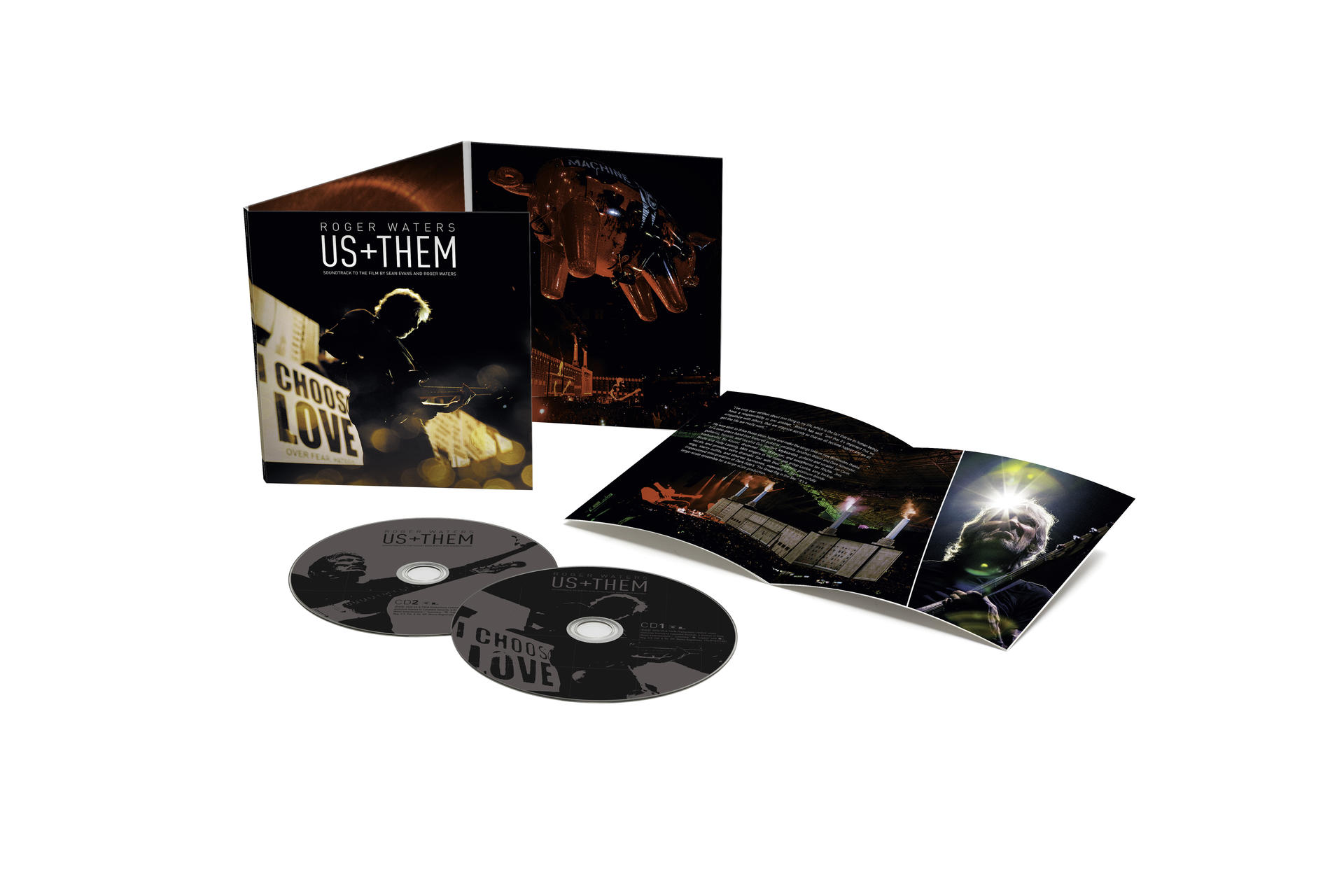 Coffret album de Roger Waters. Comprend CD, livret et pochette avec images de scène et texte. Fond blanc.