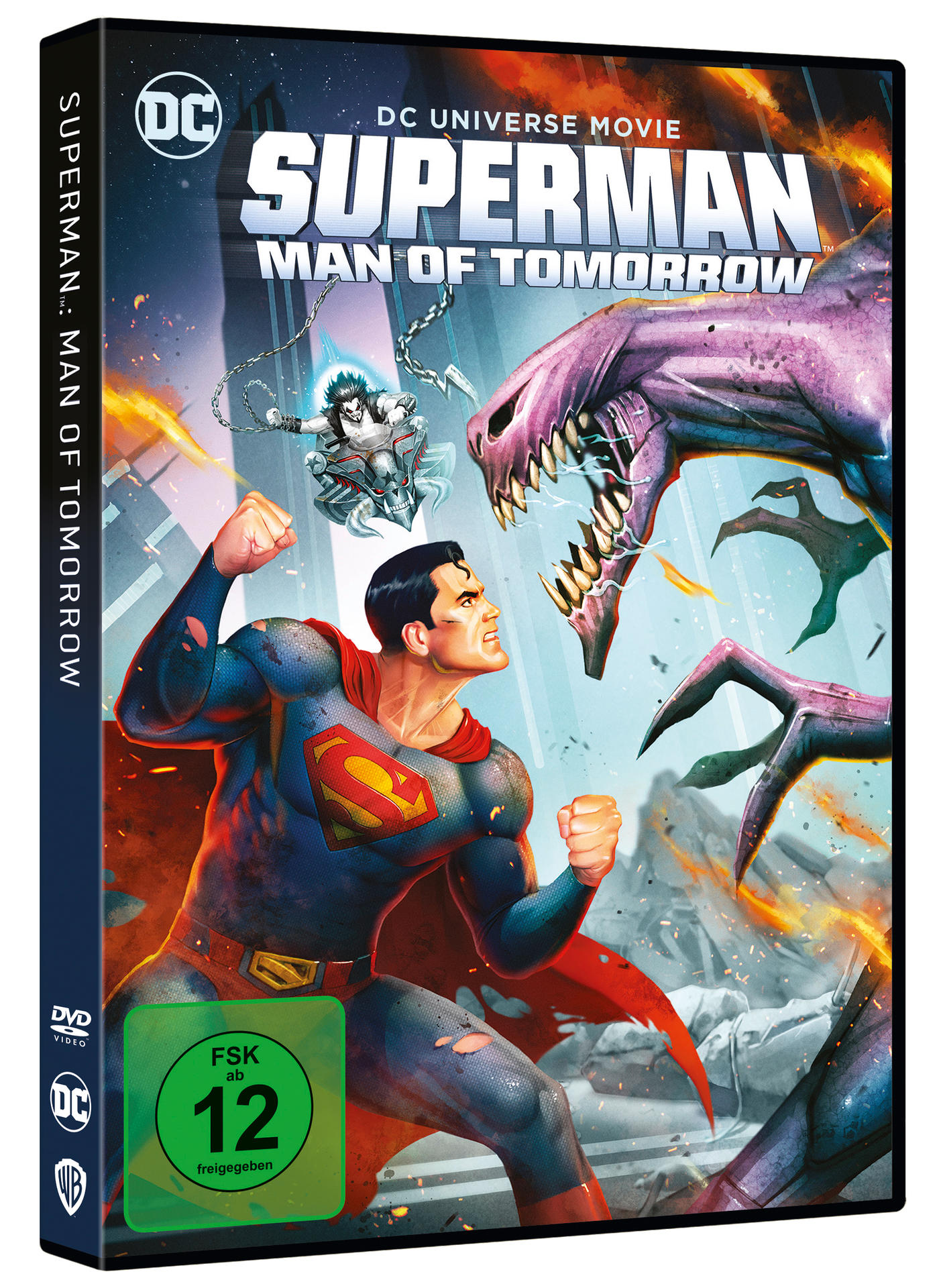 DVD-Hülle des Superman-Films. Superman kämpft gegen ein Monster, mit einem Geist im Hintergrund.