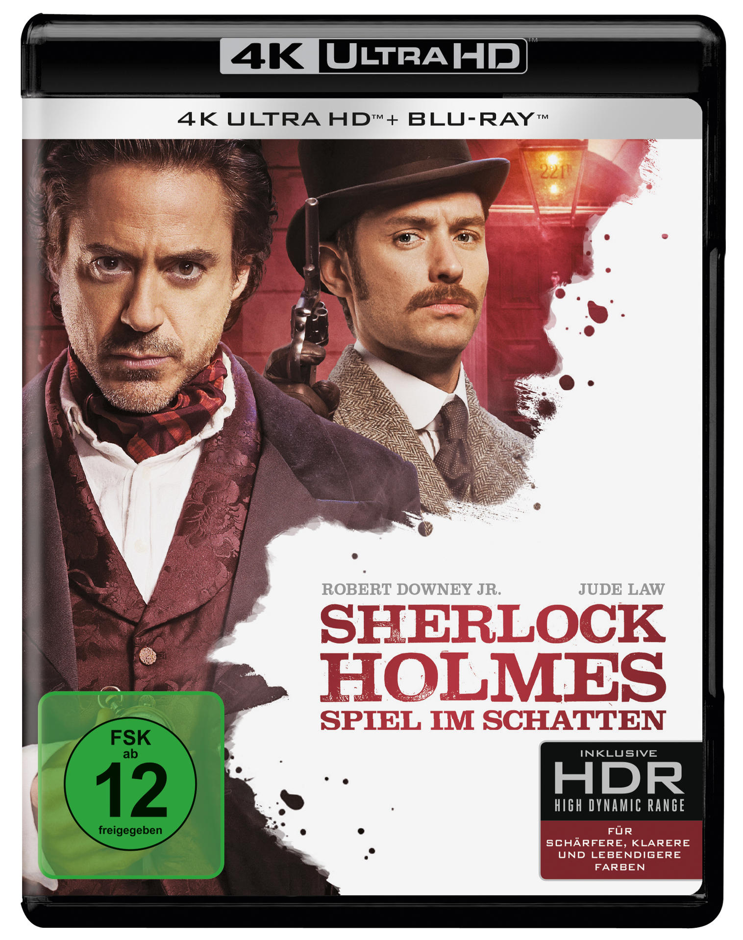 Filmcover mit zwei Männern, Sherlock Holmes, in schwarzem Rahmen.