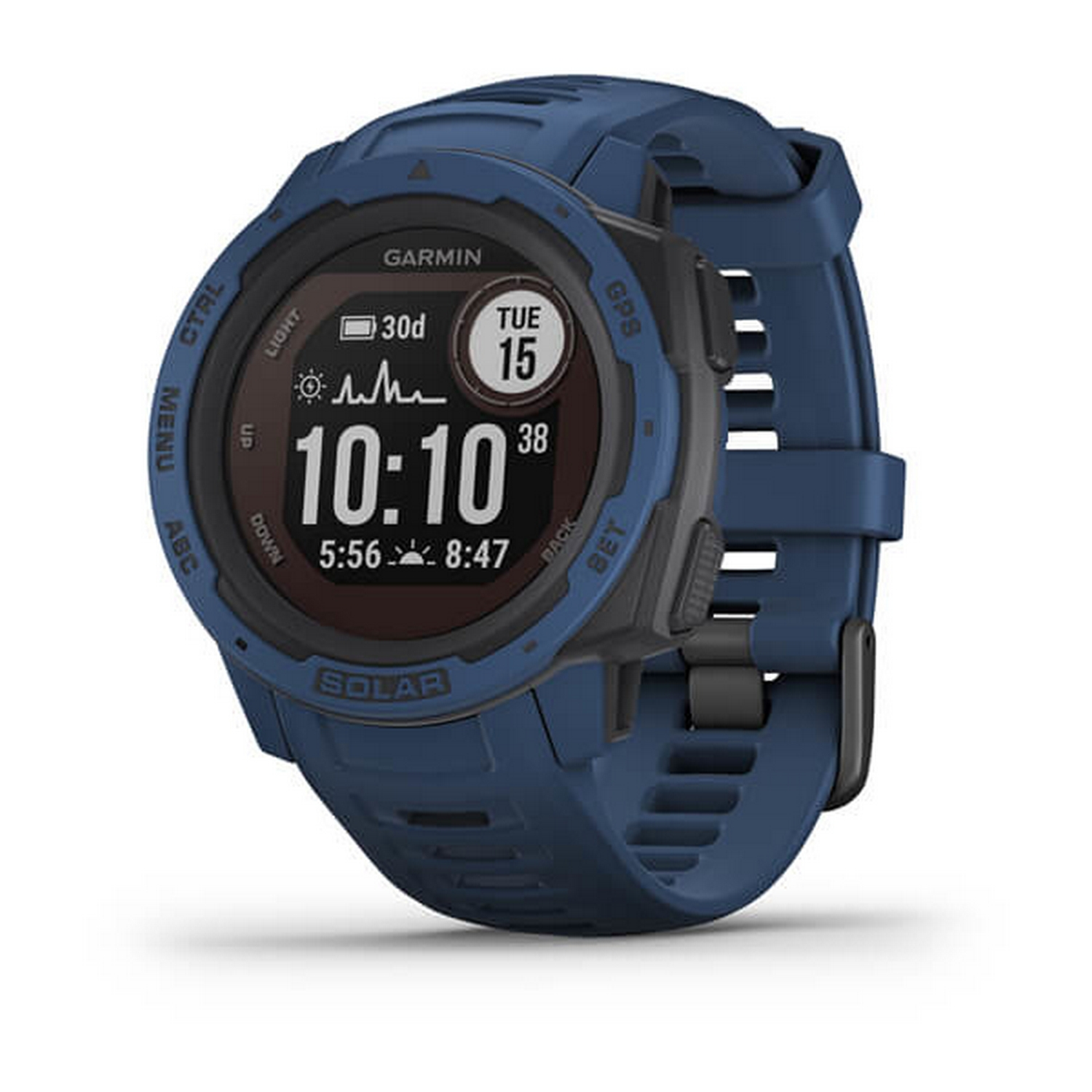 Reloj deportivo - Garmin Instinct Solar, Azul, 45 mm, 0.9", Carga solar, Bluetooth, ANT+, 16GB, 10 ATM