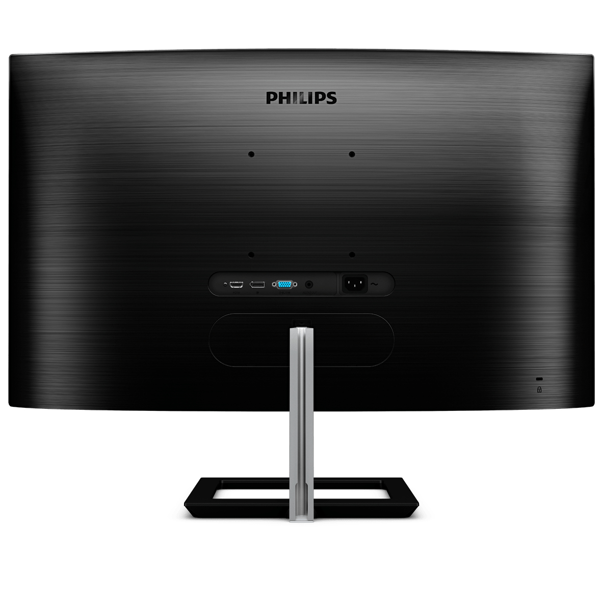 Vista trasera del monitor Philips negro. Se ven los puertos.