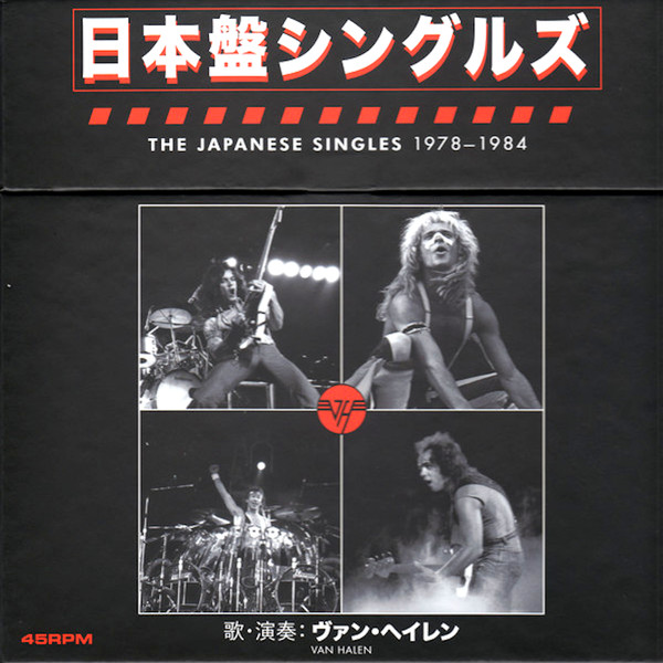 Albumhoes met bandfoto's. Tekst: The Japanese Singles 1978-1984. Bandnaam: Van Halen.