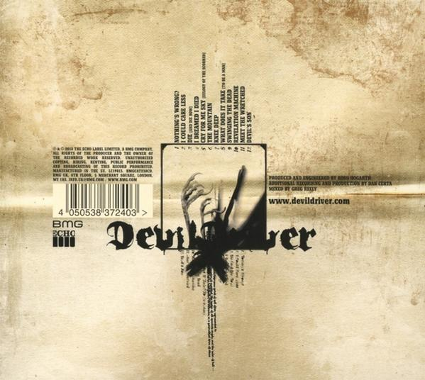 Ein CD-Cover mit Text und dem Bandnamen 'DevilDriver' auf strukturiertem Hintergrund.