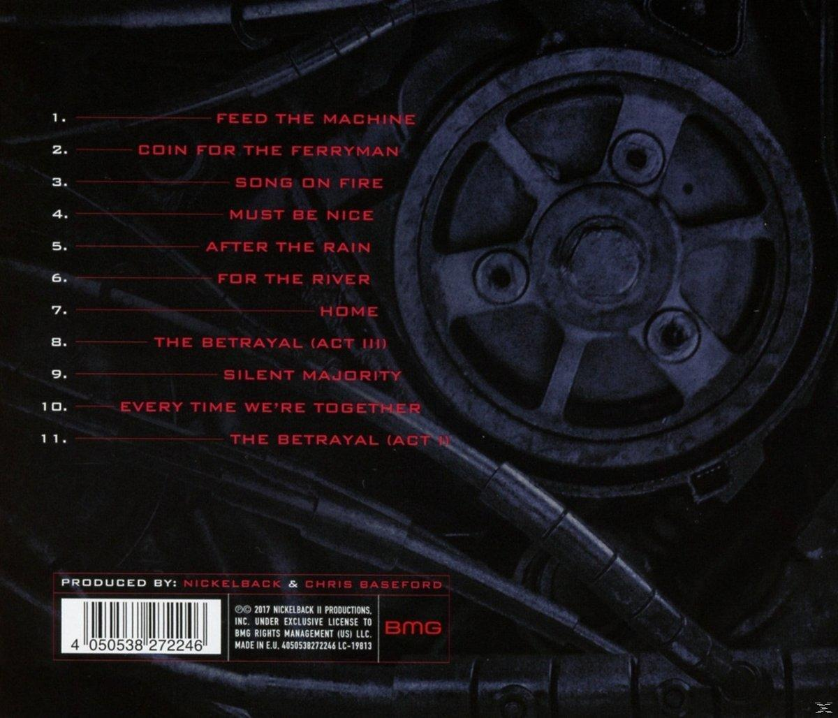 Album borító dalszövegekkel. Fogaskerék, piros szöveg és sötét háttér. Nickelback II Productions. Albumművészet.