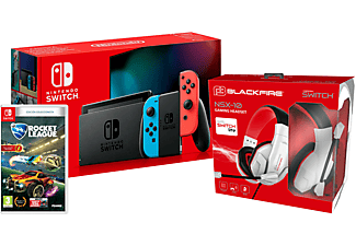 REACONDICIONADO Consola - Nintendo Switch 2019, Azul y Rojo Neón + Blackfire Gaming Headset NSX-10 + Rocket League (Ed. Colecc)