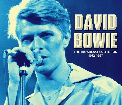 David Bowie albumhoes. Close-up van Bowie die in een microfoon zingt, blauw getinte achtergrond.