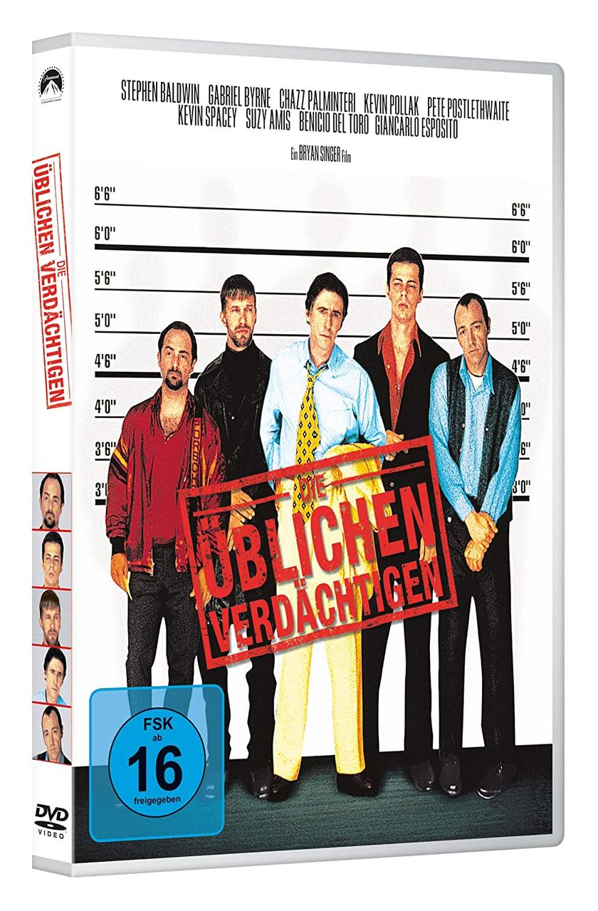 DVD-Hülle des Films 'Die üblichen Verdächtigen' mit Schauspielern in einer Reihe.