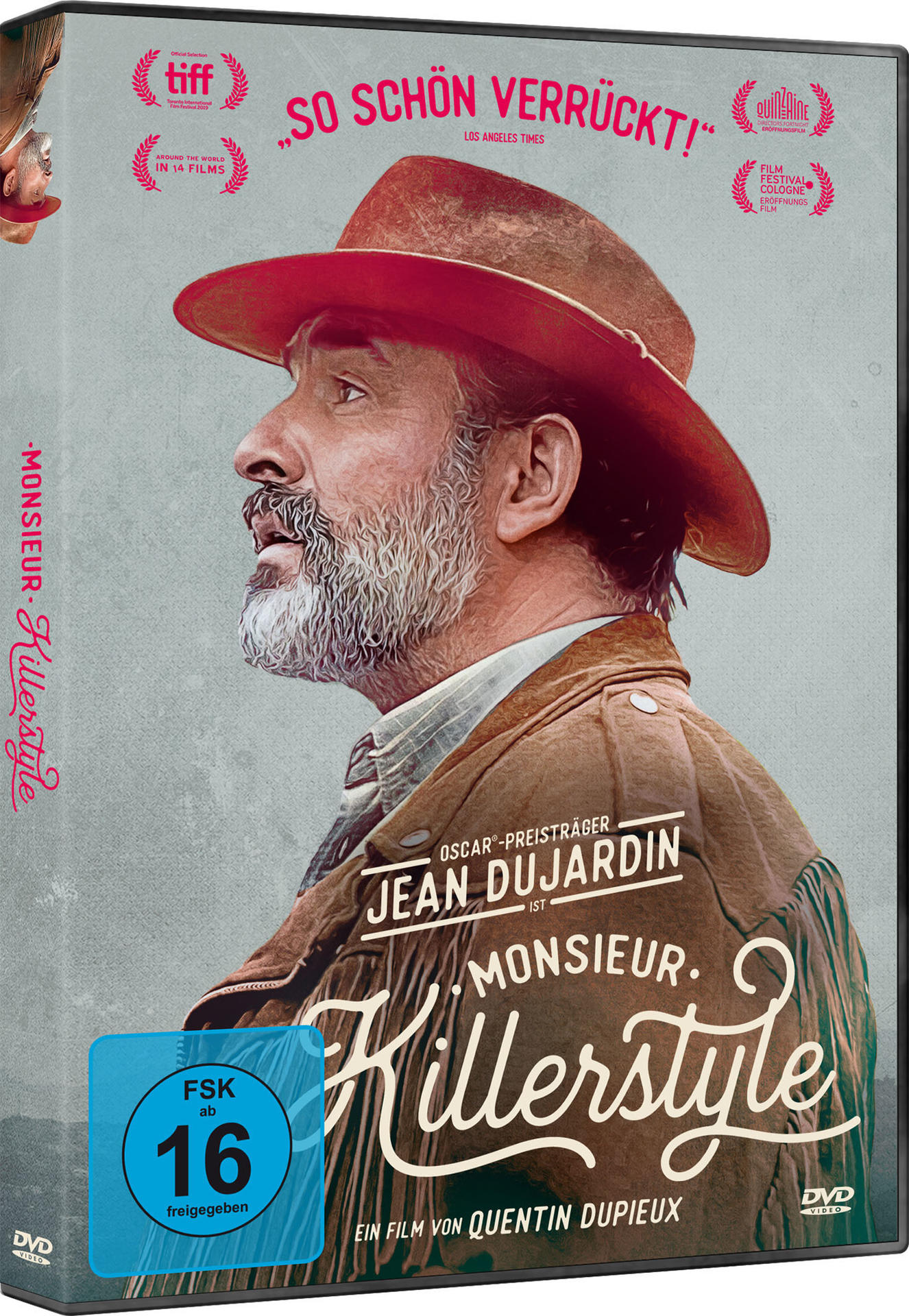 DVD-Cover mit Jean Dujardin mit Hut. Der Titel lautet Monsieur Killerstyle.