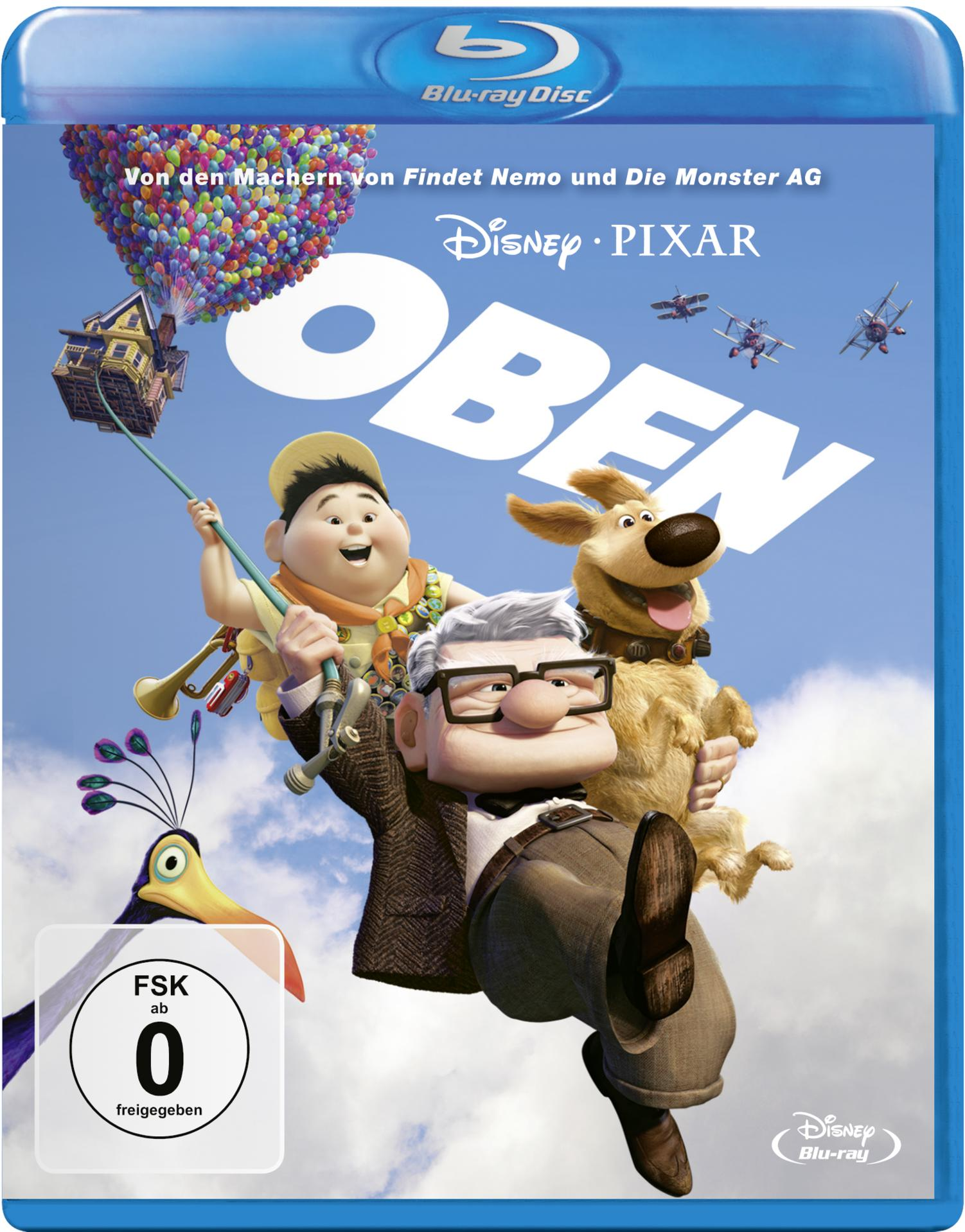 DVD-Cover des Animationsfilms: Ein alter Mann, ein Junge, ein Hund und ein Vogel mit Ballons am blauen Himmel.
