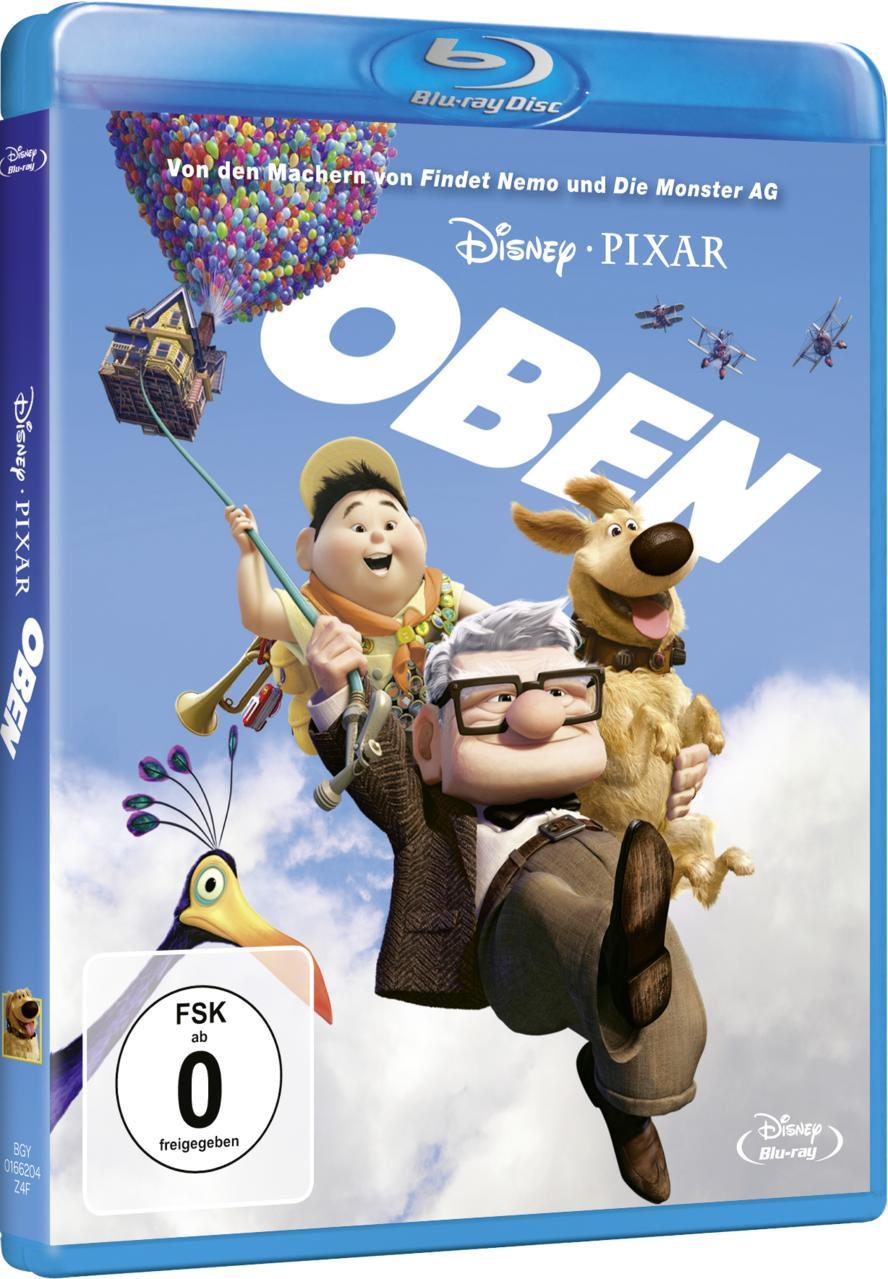 Blu-ray-Disc-Cover des Films 'Oben'. Figuren vor blauem Hintergrund.