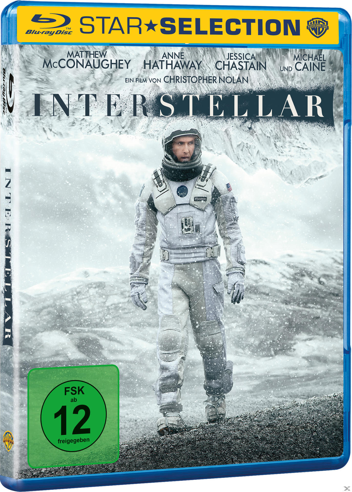 Blu-ray-Disc-Cover des Films Interstellar, Person im Raumanzug.