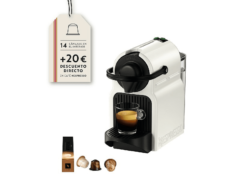 Cafetera de cápsulas - Nespresso® Krups INISSIA XN1001, Presión de 19 bares, Potencia 1260 W, Blanco