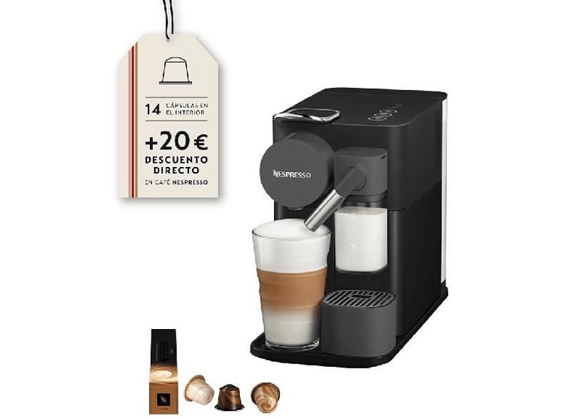 Cafetera de cápsulas - Nespresso® De Longhi Lattissima One EN500.B, 19 bares, Depósito 1 L, Negro