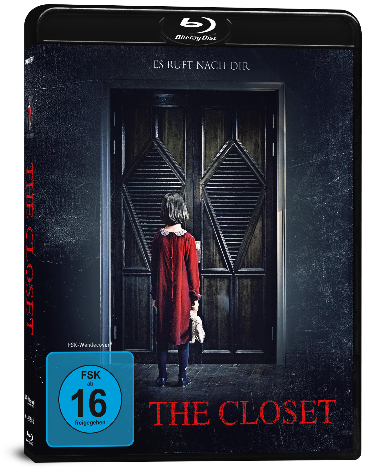 DVD-Cover des Films "The Closet" mit einem Mädchen vor einer Tür stehend.