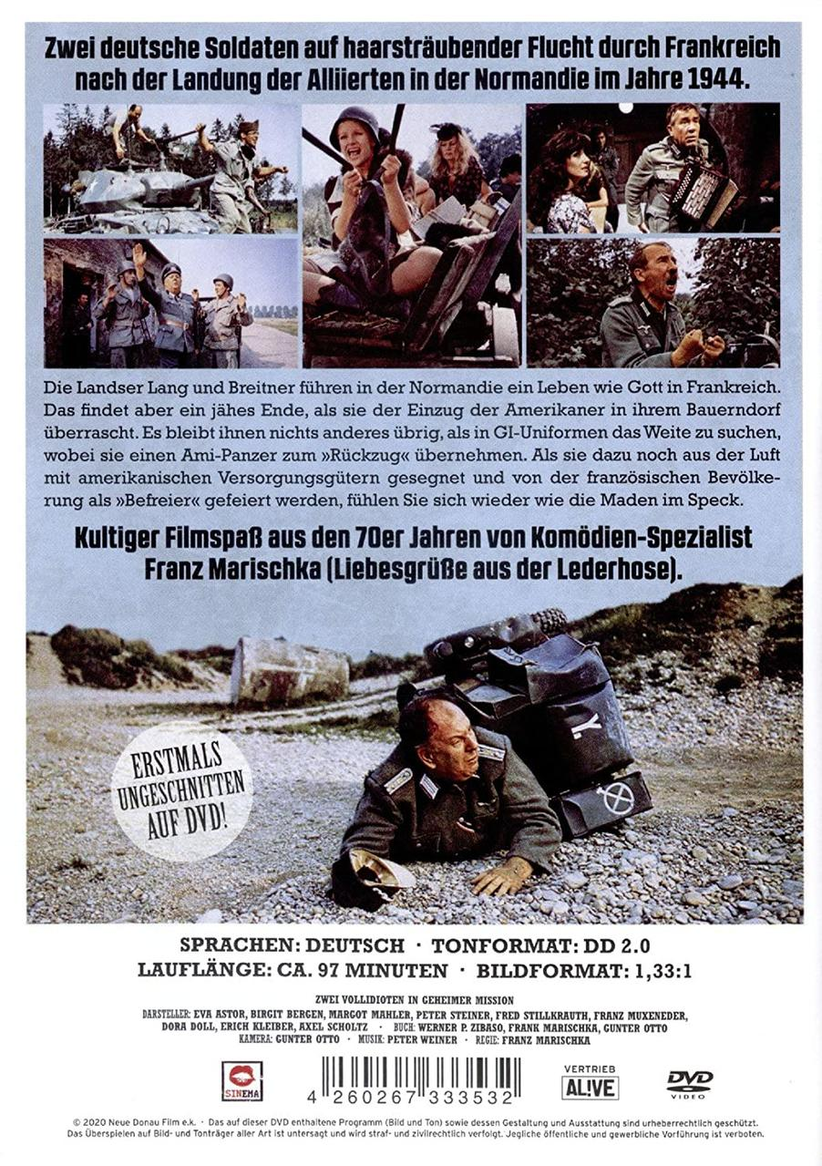 DVD-Rückseite mit Standbildern, Text und Logos. Es enthält deutschen Text und Filmstills.