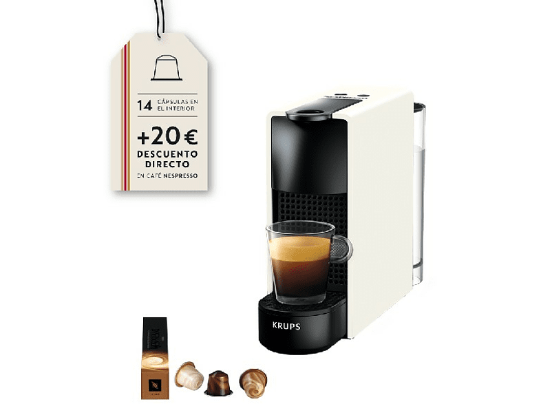 Cafetera de cápsulas - Nespresso® Krups XN1101 Essenza Mini, 19 bares, Blanco