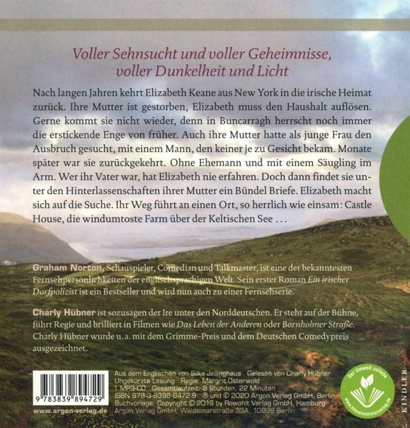 Buchcover mit Text auf Deutsch. Eine Landschaft und ein Foto einer Person.
