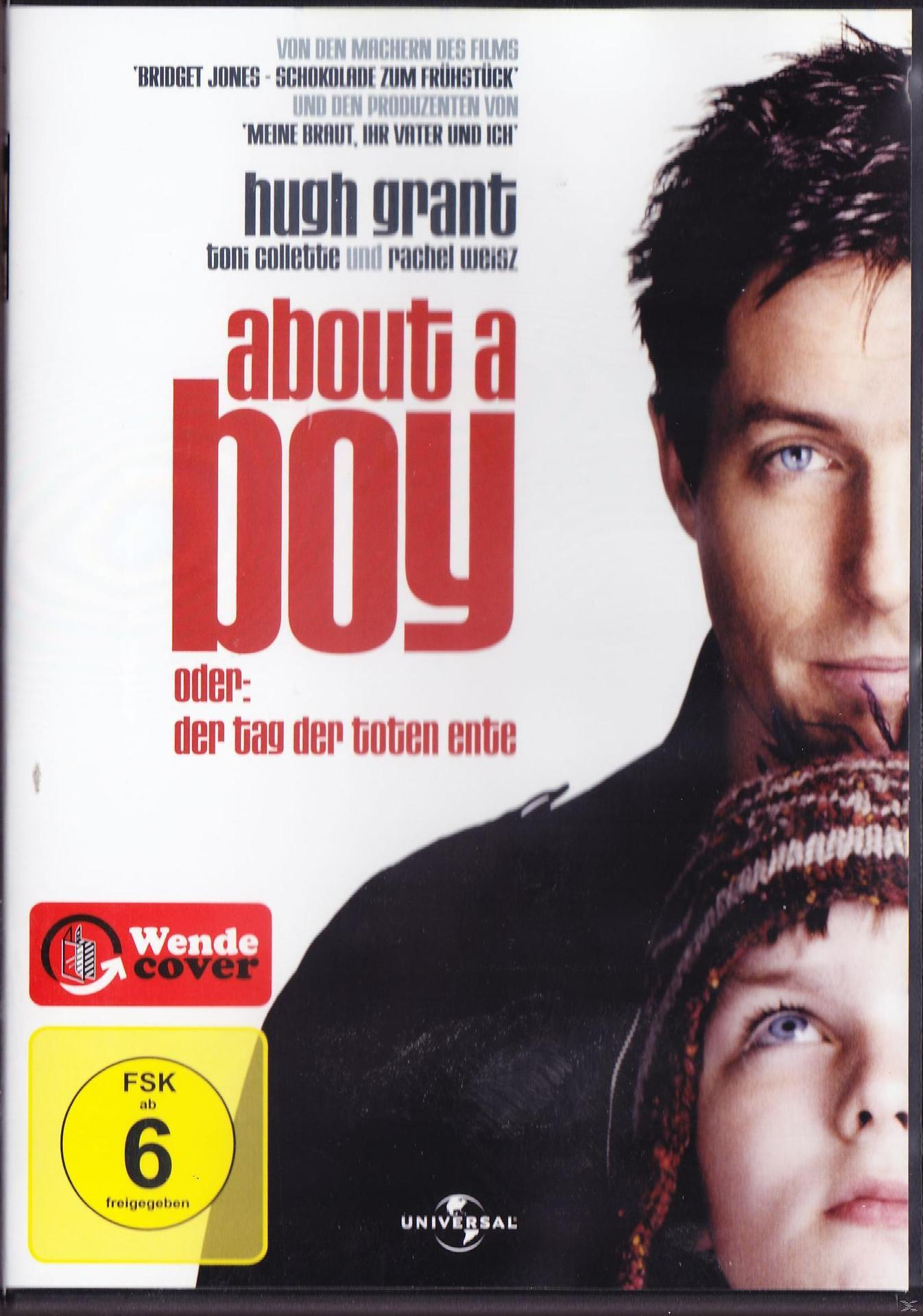 Filmposter von 'About a Boy'. Hugh Grant und ein Junge sind zu sehen. Der Titel ist rot.