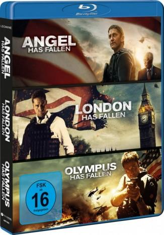 Blu-ray-Box-Set mit drei Actionfilmen: Angel, London und Olympus Has Fallen.