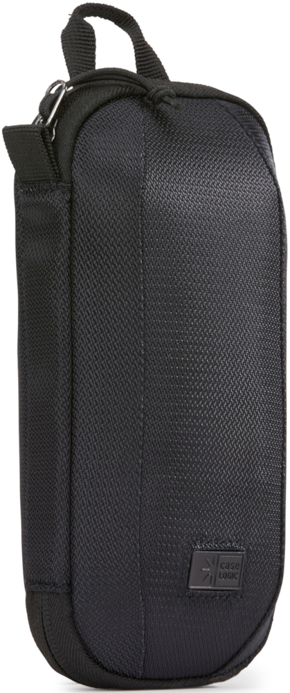 Un étui à lunettes Case Logic noir et rectangulaire avec un petit logo.
