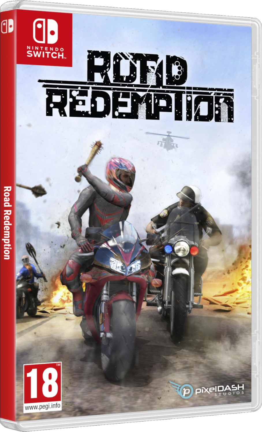 Jaquette de jeu Nintendo Switch. Action moto, titre 'Road Redemption'.