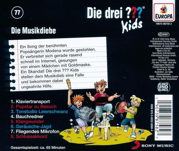 Die Rückseite einer Cartoon-CD-Hülle mit drei Cartoonfiguren und deutschem Text.
