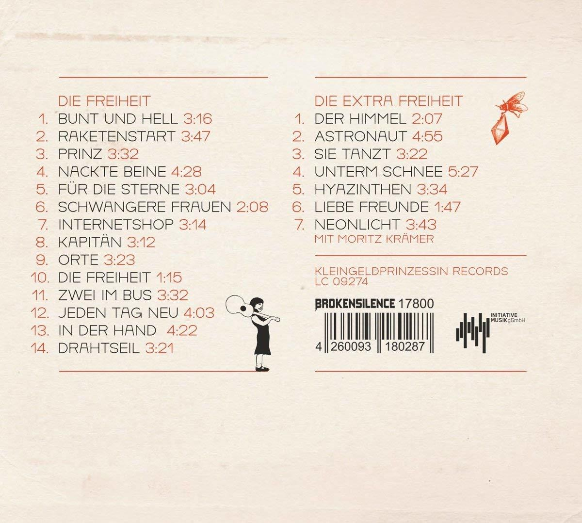 Albumcover mit Titellisten. Eine Zeichnung einer Person mit Gitarre ist vorhanden.