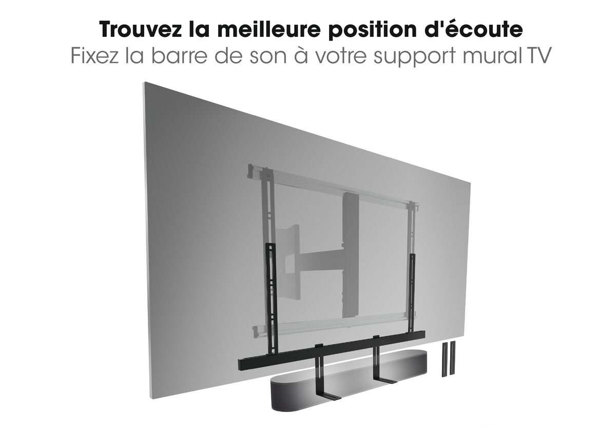 Diagramme montrant l'installation d'une TV et d'une barre de son, avec texte en français.
